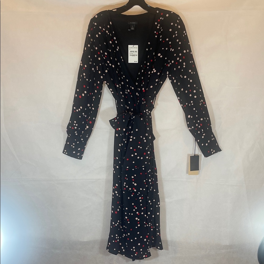 Halogen Black Long Sleeve Dress with Red and White Dots